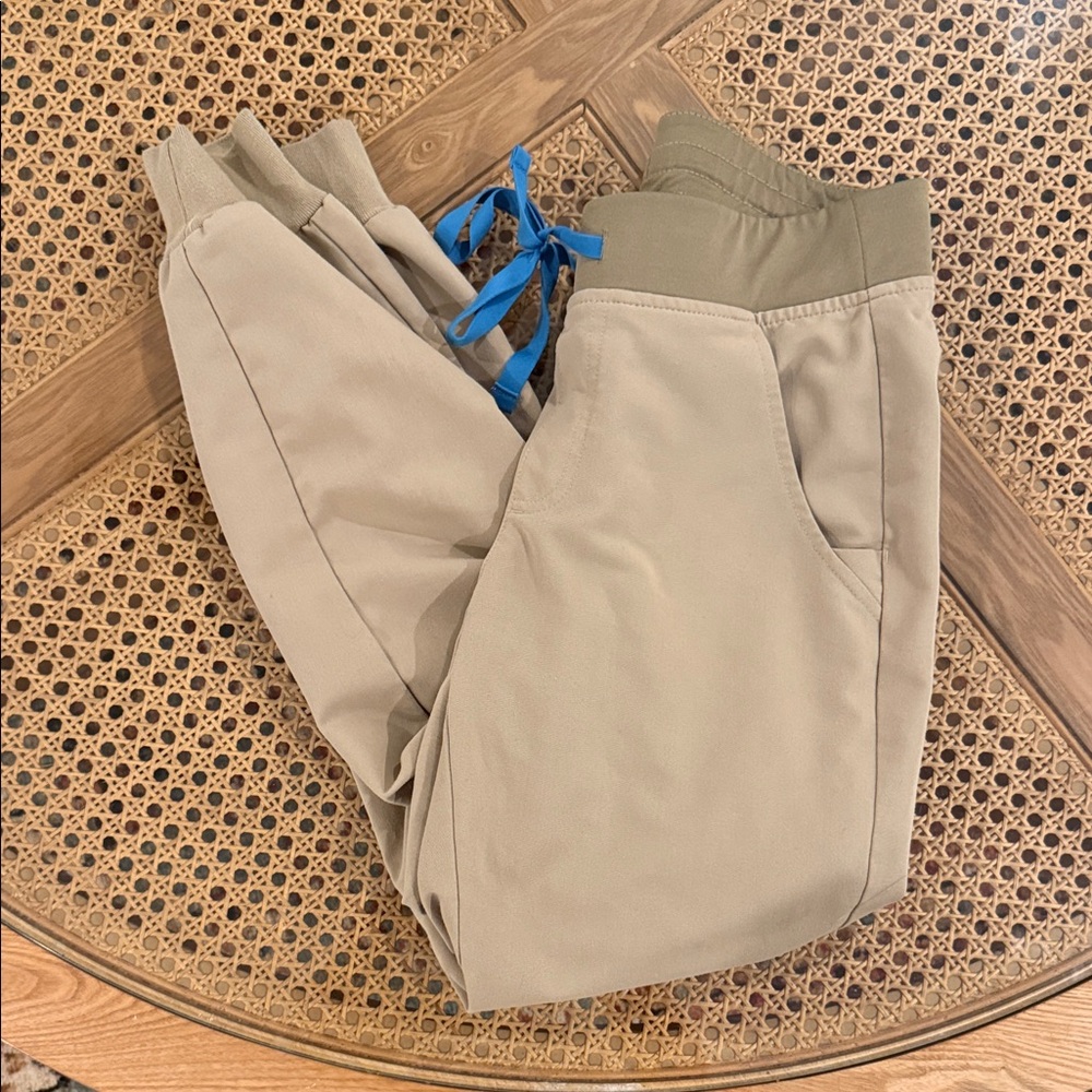 Figs Tan Jogger Pants with Blue Drawstring